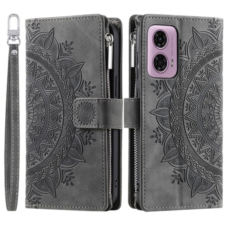 Etui Folio Motorola Edge 50 Fusion Portfel Z Efektem Zamszu W Kształcie Kwiatu Mandali