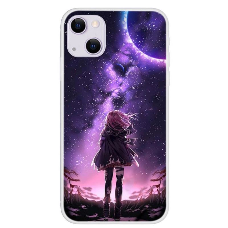 Etui do iPhone 13 Classic Dziewczyna W Pełni Księżyca Ilustracja