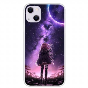 Etui do iPhone 13 Classic Dziewczyna W Pełni Księżyca Ilustracja