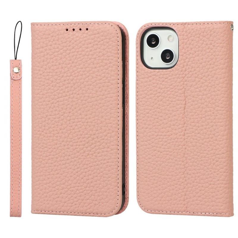 Etui Folio do iPhone 13 Classic Ziarnista Skóra Z Paskiem