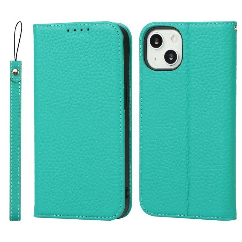 Etui Folio do iPhone 13 Classic Ziarnista Skóra Z Paskiem