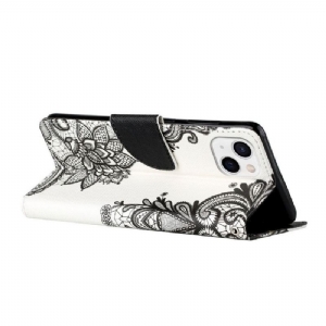 Etui Folio do iPhone 13 Kwiaty Koronki