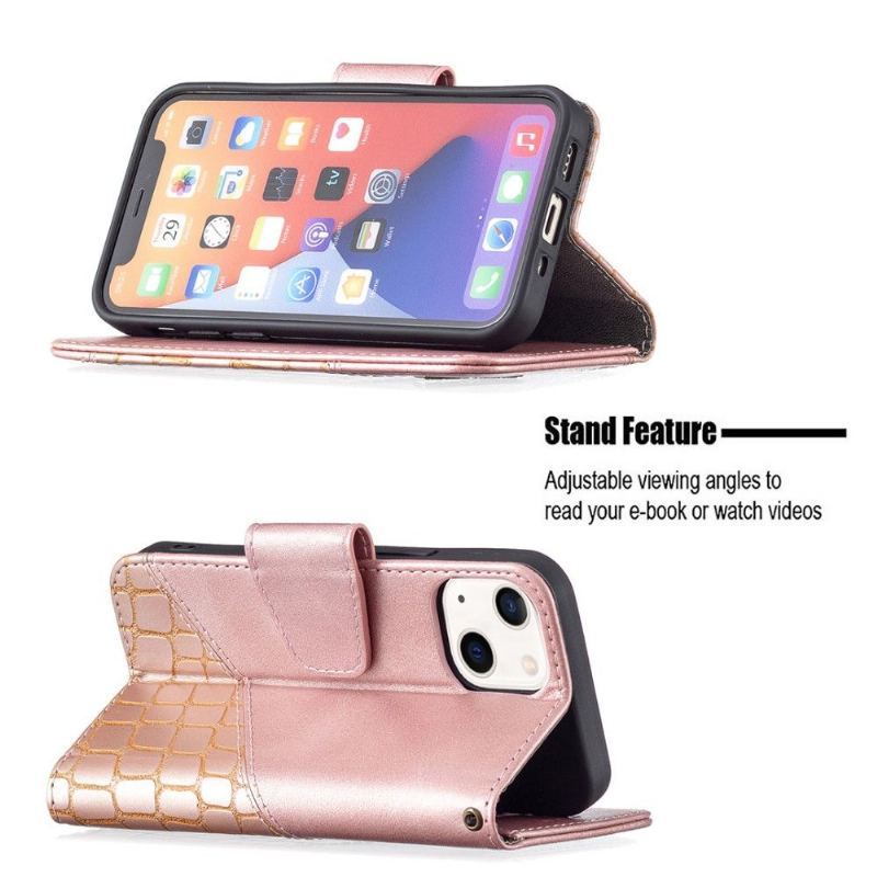 Etui Folio do iPhone 13 Obrzeża Croc Aspect Efekt Skóry