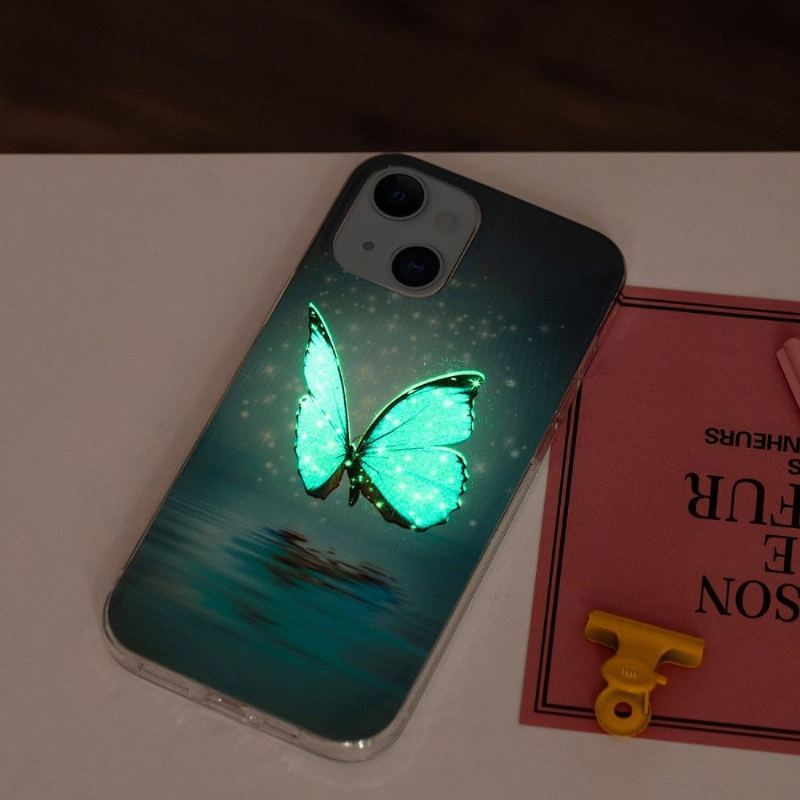 Futerały do iPhone 13 Obrzeża Fluorescencyjny Niebieski Motyl