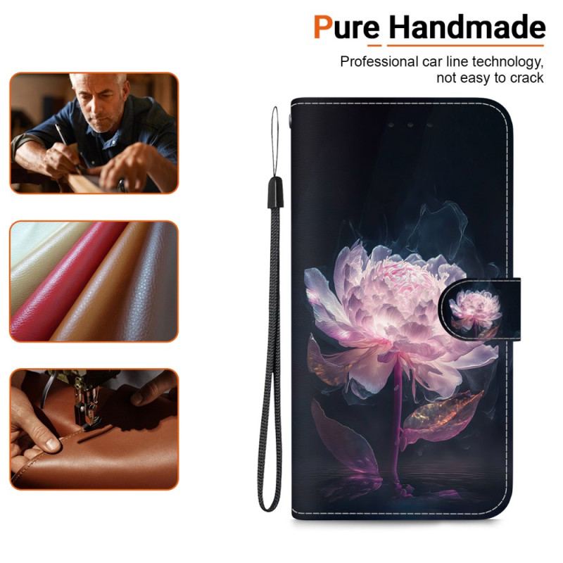 Etui Folio Oppo Reno 12f 5g Fioletowa Piwonia Z Paskiem