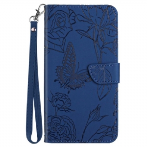 Etui Folio Oppo Reno 12f 5g Nadruk W Kształcie Motyla Z Paskiem Etui Ochronne