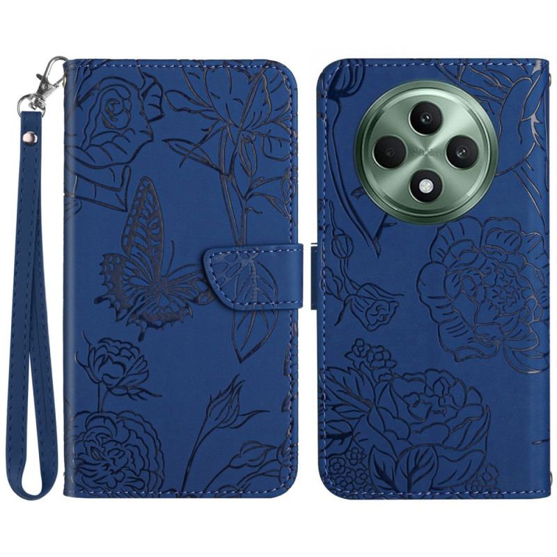 Etui Folio Oppo Reno 12f 5g Nadruk W Kształcie Motyla Z Paskiem Etui Ochronne