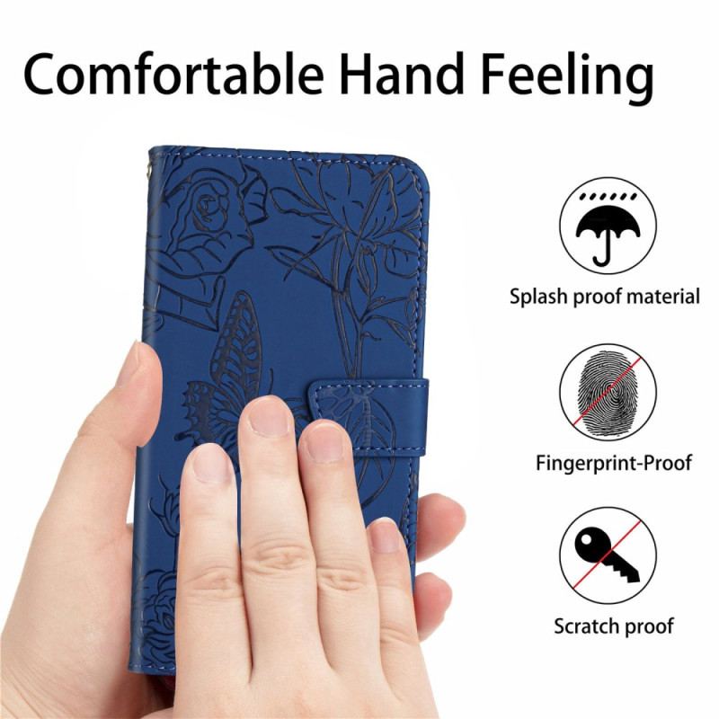 Etui Folio Oppo Reno 12f 5g Nadruk W Kształcie Motyla Z Paskiem Etui Ochronne