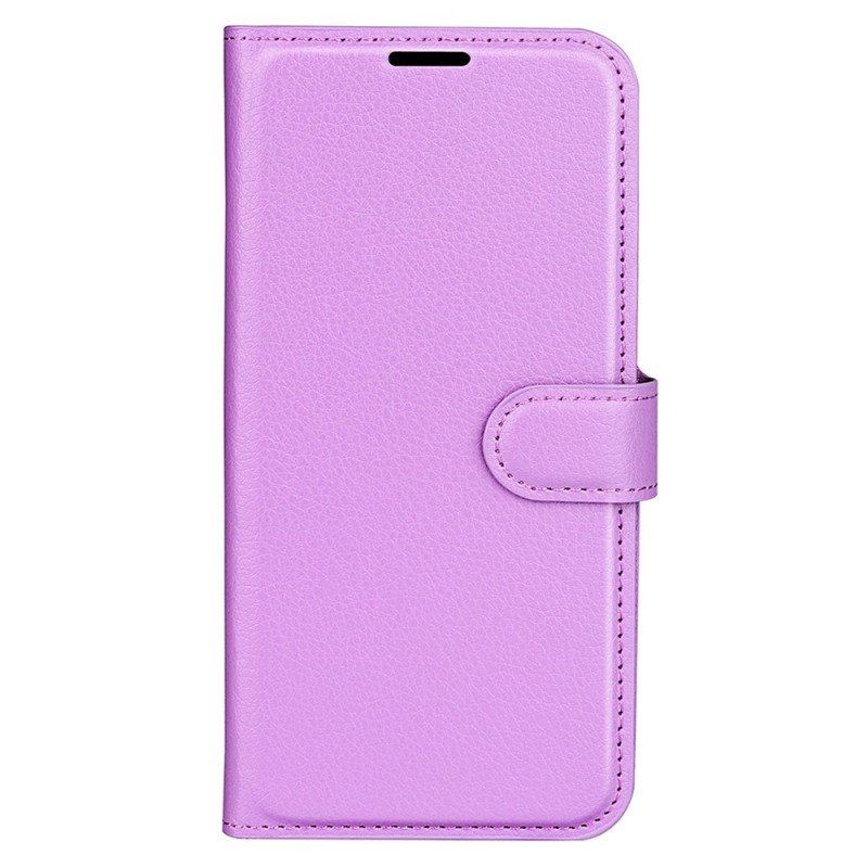 Etui Folio do iPhone 15 Plus Klasyczna Sztuczna Skóra Litchi