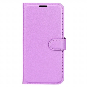 Etui Folio do iPhone 15 Plus Klasyczna Sztuczna Skóra Litchi