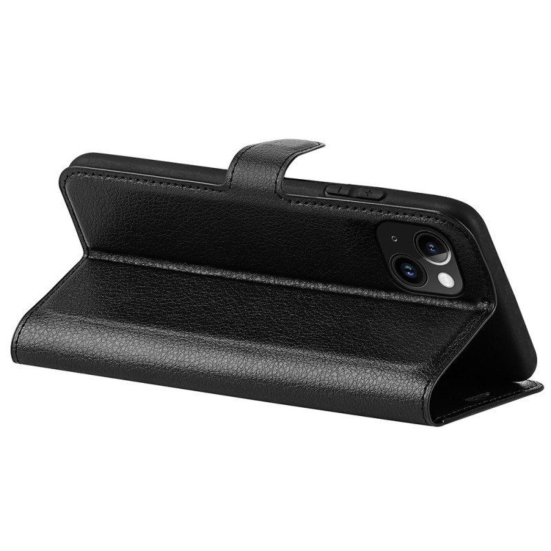 Etui Folio do iPhone 15 Plus Klasyczna Sztuczna Skóra Litchi