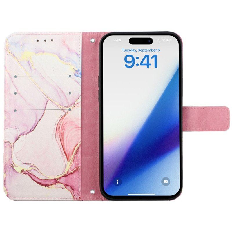 Etui Folio do iPhone 15 Plus Marmur Ze Smyczą