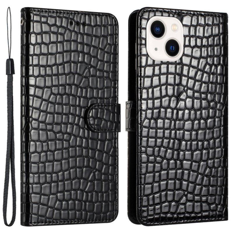 Etui Folio do iPhone 15 Plus Styl Krokodyla Z Paskiem