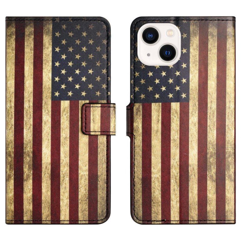 Etui Folio do iPhone 15 Plus Vintage Flaga Usa