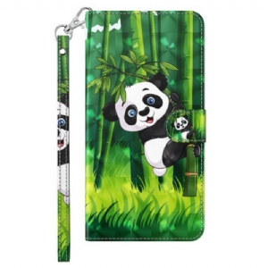 Etui Folio do iPhone 15 Plus z Łańcuch Panda Bambusowa 3d Z Paskiem