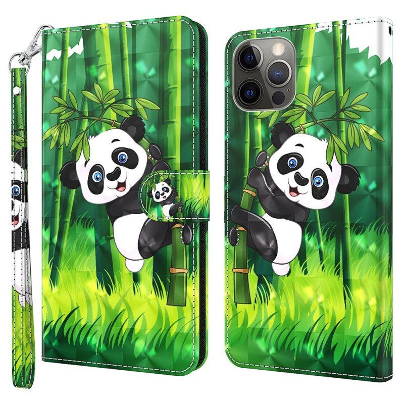 Etui Folio do iPhone 15 Plus z Łańcuch Panda Bambusowa 3d Z Paskiem