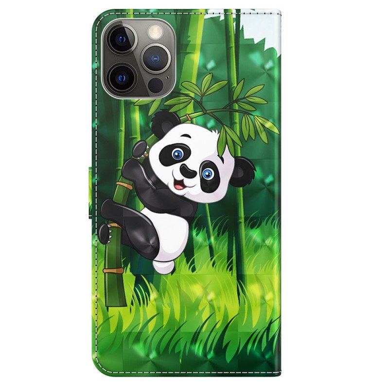 Etui Folio do iPhone 15 Plus z Łańcuch Panda Bambusowa 3d Z Paskiem