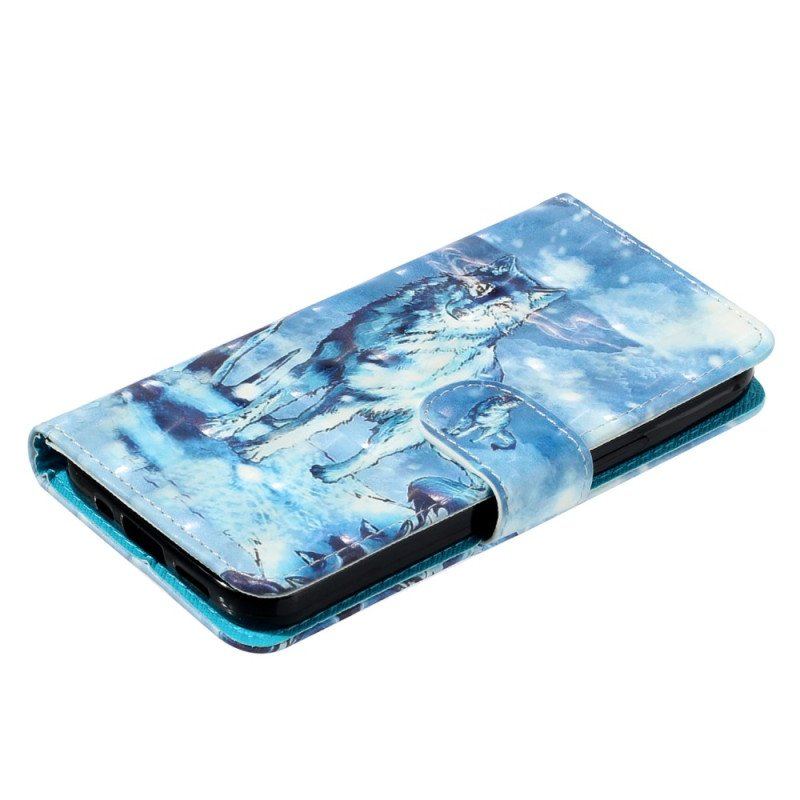 Etui Folio do iPhone 15 Plus z Łańcuch Wilk 3d Z Paskiem