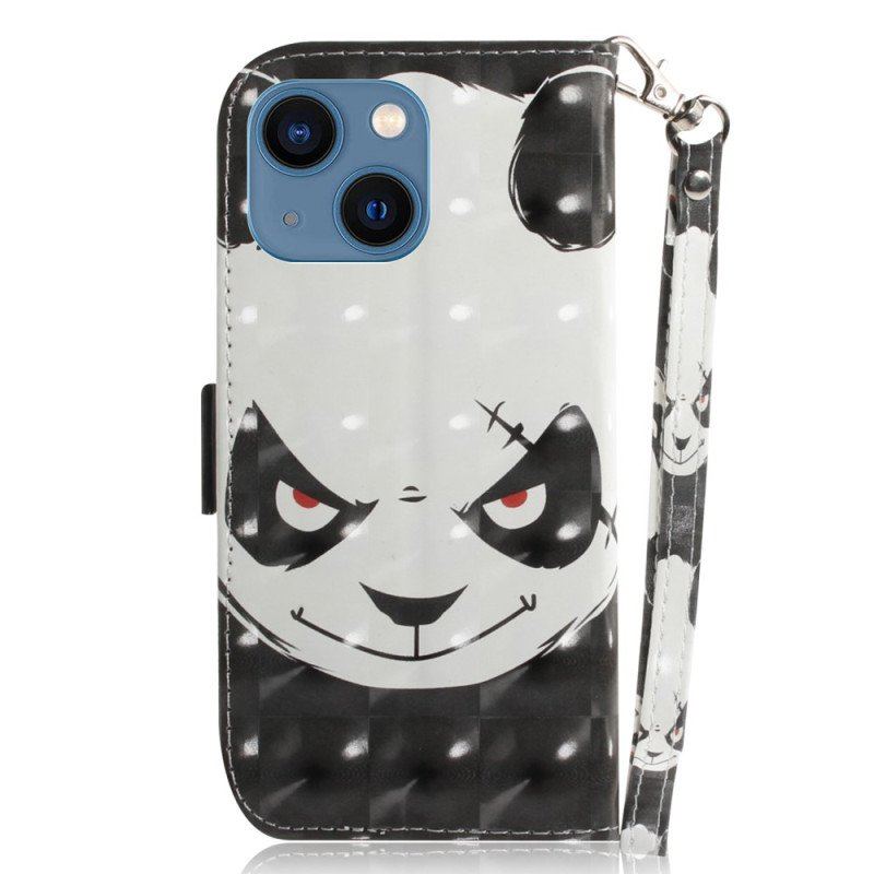 Etui Folio do iPhone 15 Plus z Łańcuch Wściekła Panda Z Paskiem