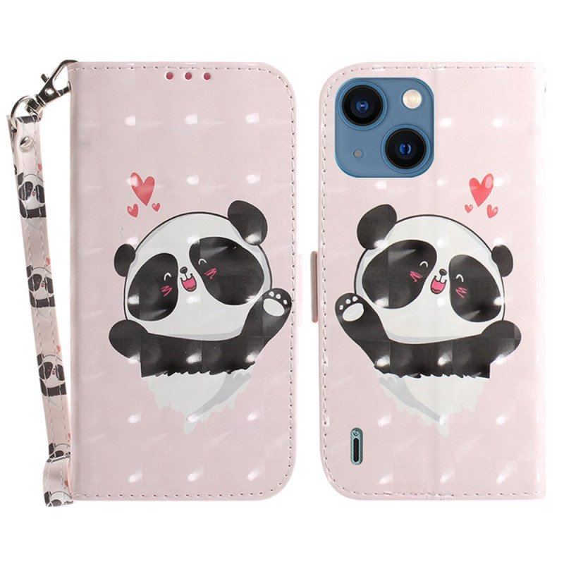 Obudowa Etui Na Telefon do iPhone 15 Plus z Łańcuch Panda Love Z Paskiem