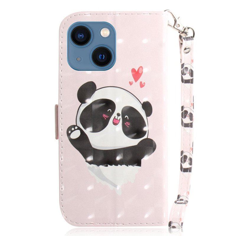 Obudowa Etui Na Telefon do iPhone 15 Plus z Łańcuch Panda Love Z Paskiem