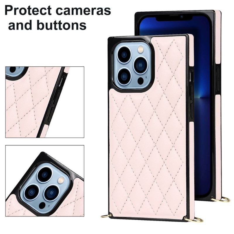 Etui do iPhone 13 Pro Max Anti-fall Pikowany Efekt Skóry Ze Sznurkiem