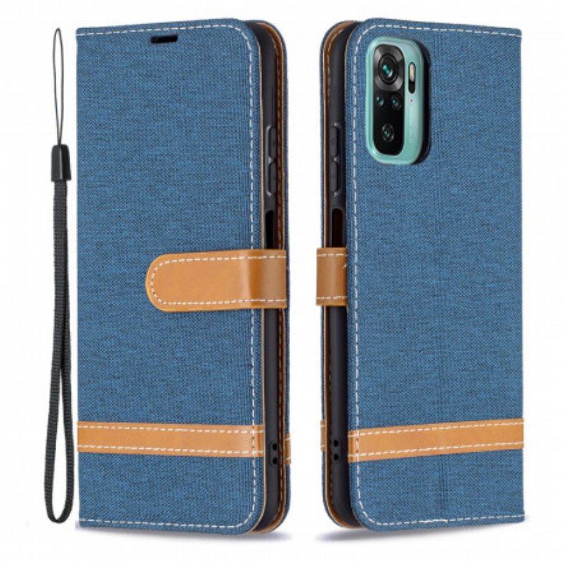 Etui Folio do Xiaomi Redmi Note 10 / 10S z Łańcuch Pasek Z Efektem Tkaniny I Skóry