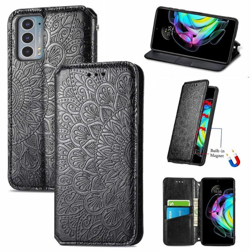 Skórzany Futerał do Motorola Edge 20 Anti-fall Etui Folio Flip Chic Mandala