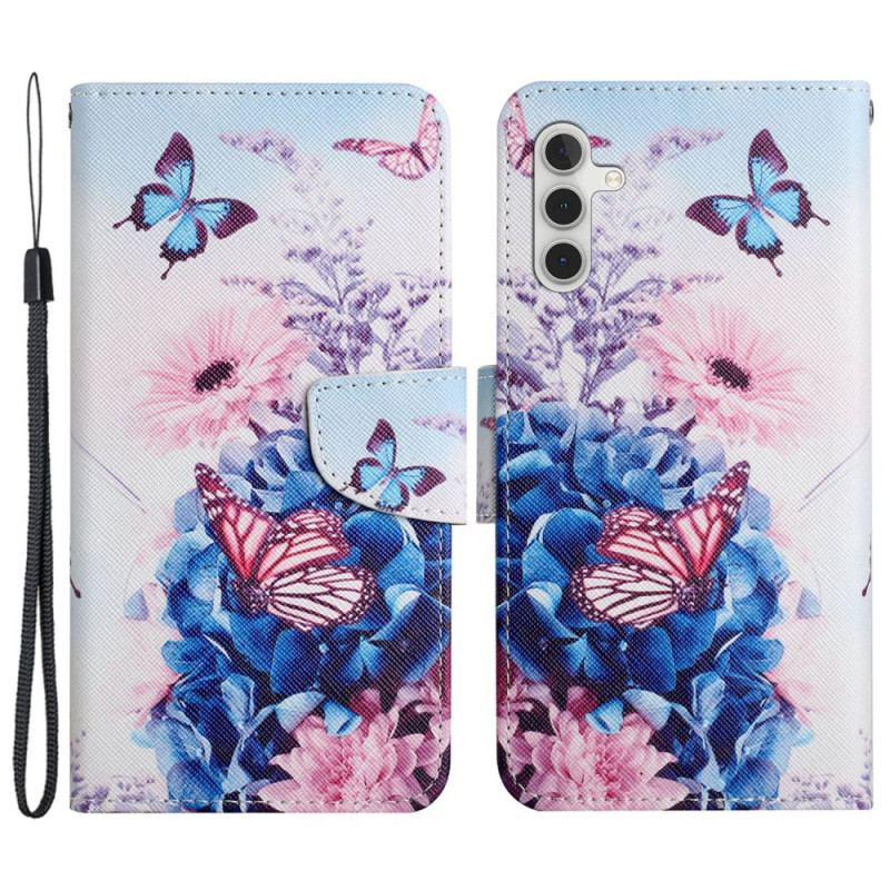 Etui Folio Samsung Galaxy A15 5g Fioletowe Motyle I Smycz