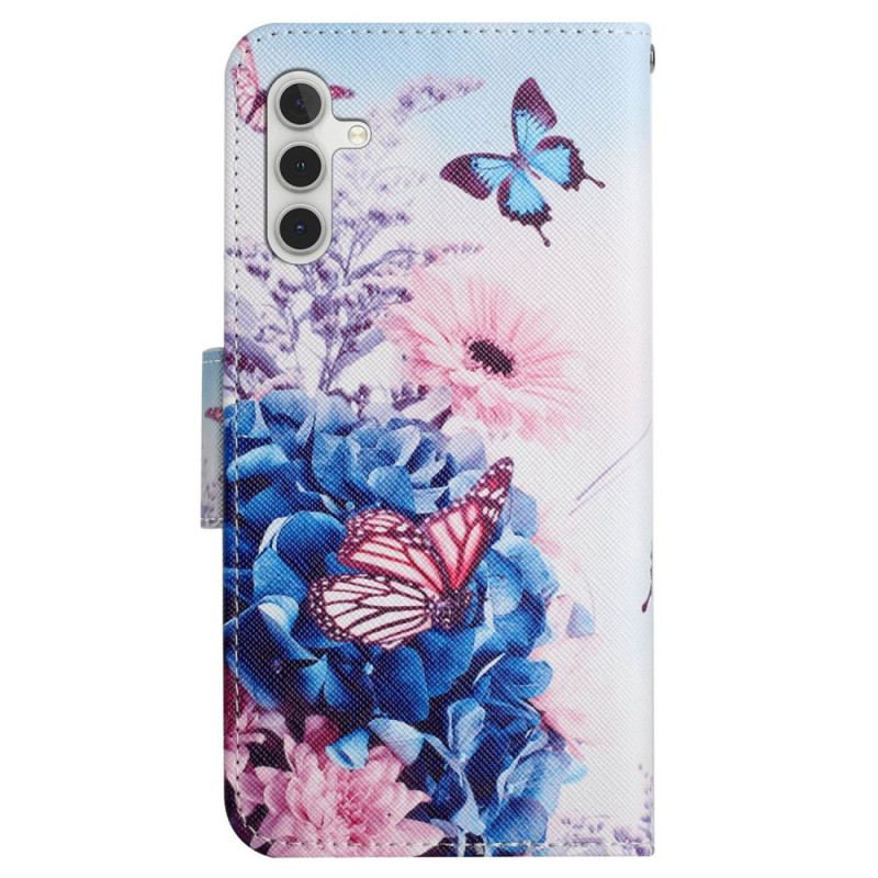 Etui Folio Samsung Galaxy A15 5g Fioletowe Motyle I Smycz