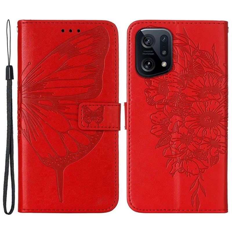 Obudowa Etui Na Telefon do Oppo Find X5 Butterfly Flower Posiadacz Karty