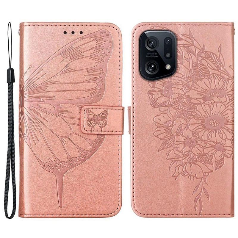 Obudowa Etui Na Telefon do Oppo Find X5 Butterfly Flower Posiadacz Karty