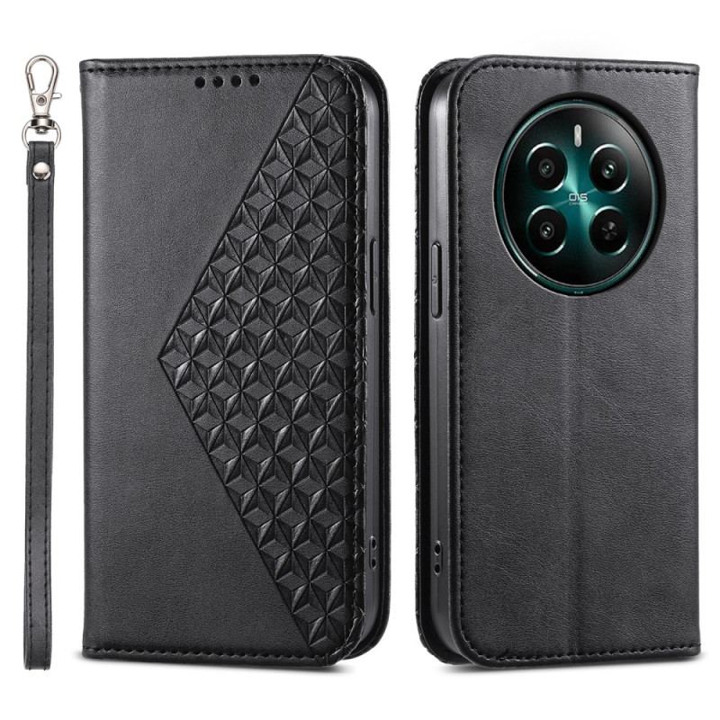 Etui Folio Realme 12 Plus 5g Diamentowy Nadruk Z Paskiem Etui Ochronne