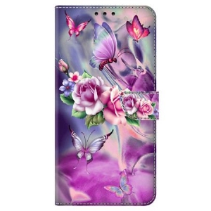 Etui Folio Honor X9b / Magic 6 Lite Motyle I Fioletowe Kwiaty Etui Ochronne