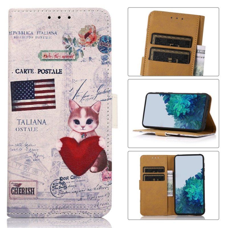 Etui Folio do Moto E40 / E30 / E20 Kot Podróżnik