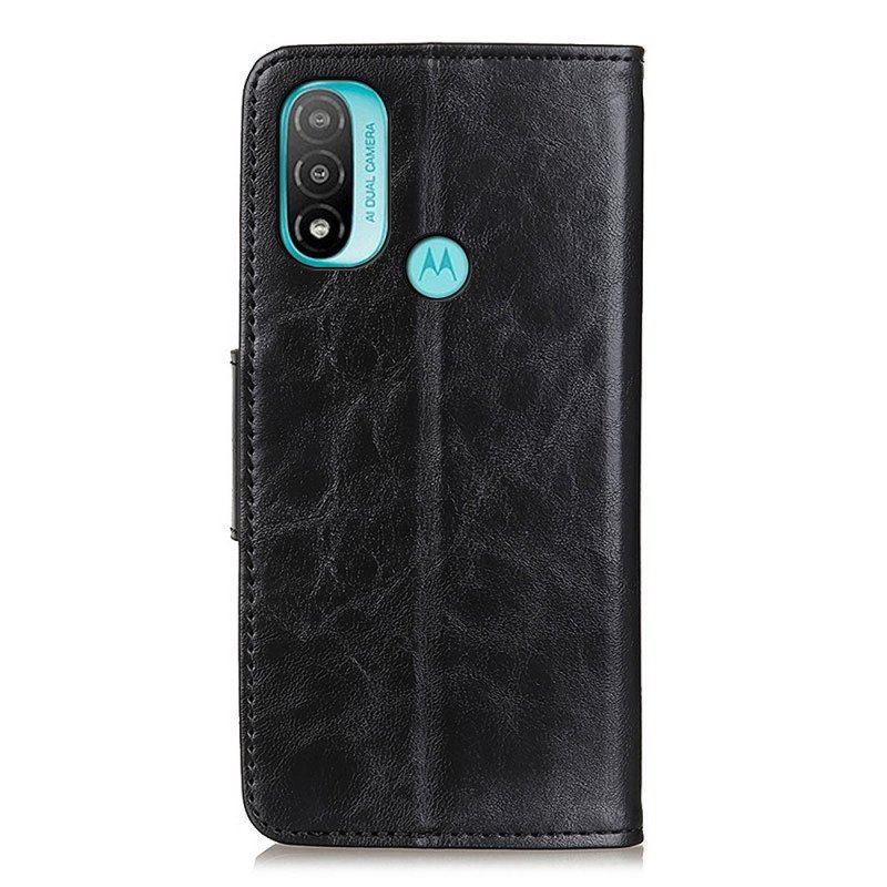 Skórzany Futerał do Moto E40 / E30 / E20 Etui Folio Dwustronna Klapka Magnetyczna