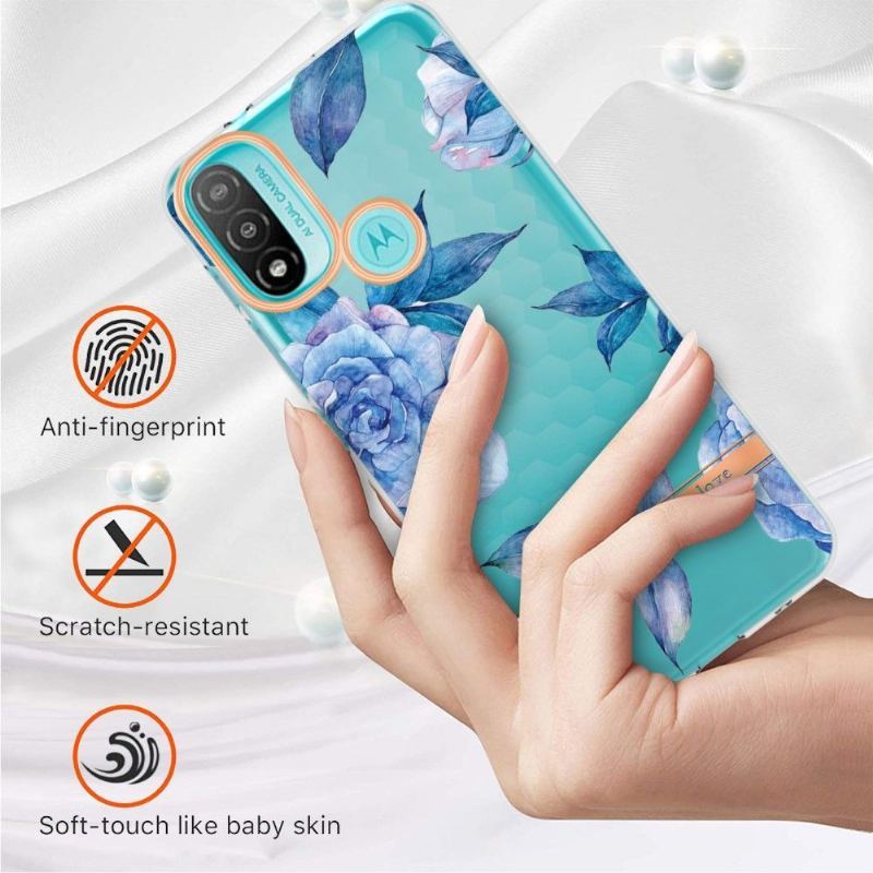 Etui do Motorola Moto E20 / E30 / E40 Classic Piwonia Niebieska