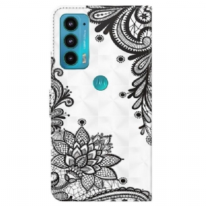 Etui Folio do Motorola Moto E20 / E30 / E40 Kwiaty Koronki