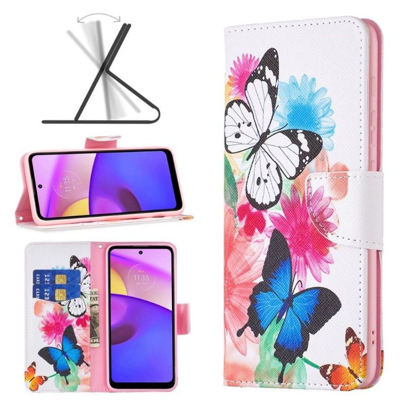 Etui Folio do Motorola Moto E20 / E30 / E40 Motyle I Kolorowe Kwiaty