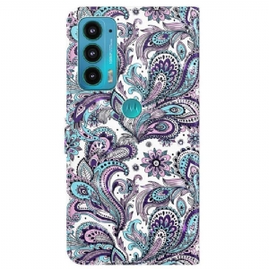 Skórzany Futerał do Motorola Moto E20 / E30 / E40 Paisley Kwiaty