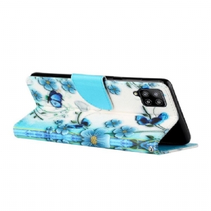 Etui Folio do Samsung Galaxy A22 4G Niebieskie Kwiaty I Motyle