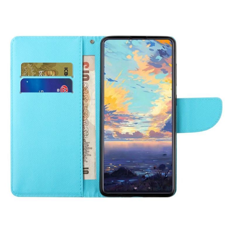 Etui Folio do Samsung Galaxy A22 4G Niebieskie Kwiaty I Motyle