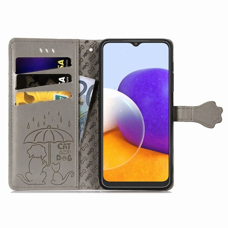 Etui Folio do Samsung Galaxy A22 4G Obrzeża Emboss Zwierząt