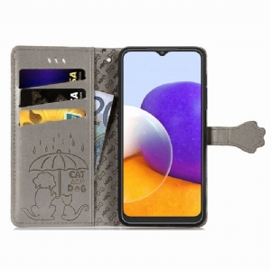 Etui Folio do Samsung Galaxy A22 4G Obrzeża Emboss Zwierząt