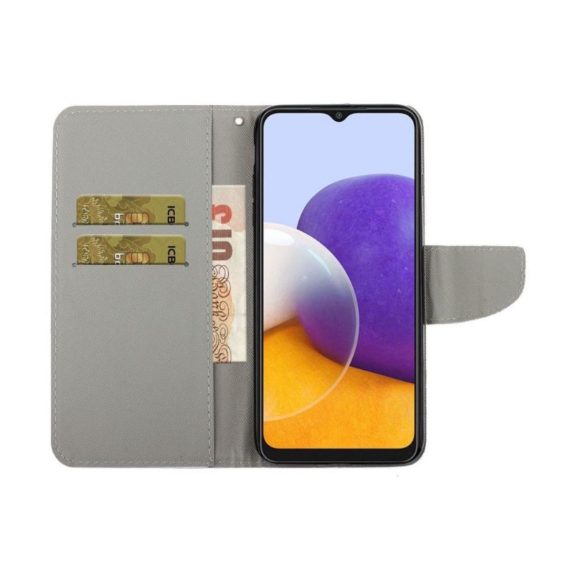 Etui Folio do Samsung Galaxy A22 4G Obrzeża Kwiaty Motyle Pomarańczowe