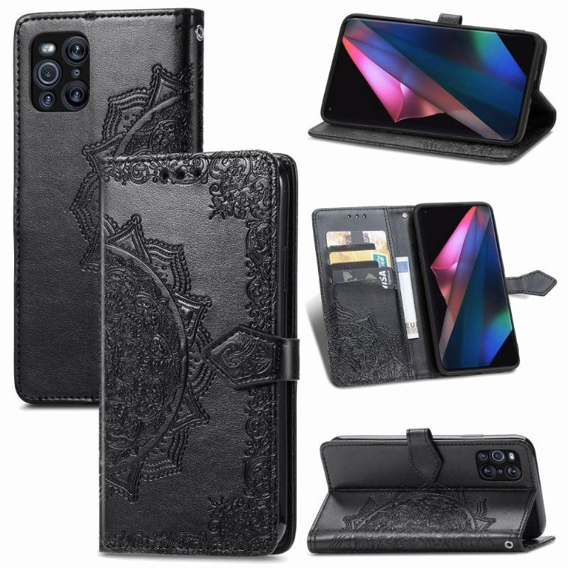 Etui Folio do Oppo Find X3 Pro Classic Mandala Relief Faux Leather