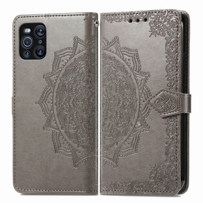 Etui Folio do Oppo Find X3 Pro Classic Mandala Relief Faux Leather