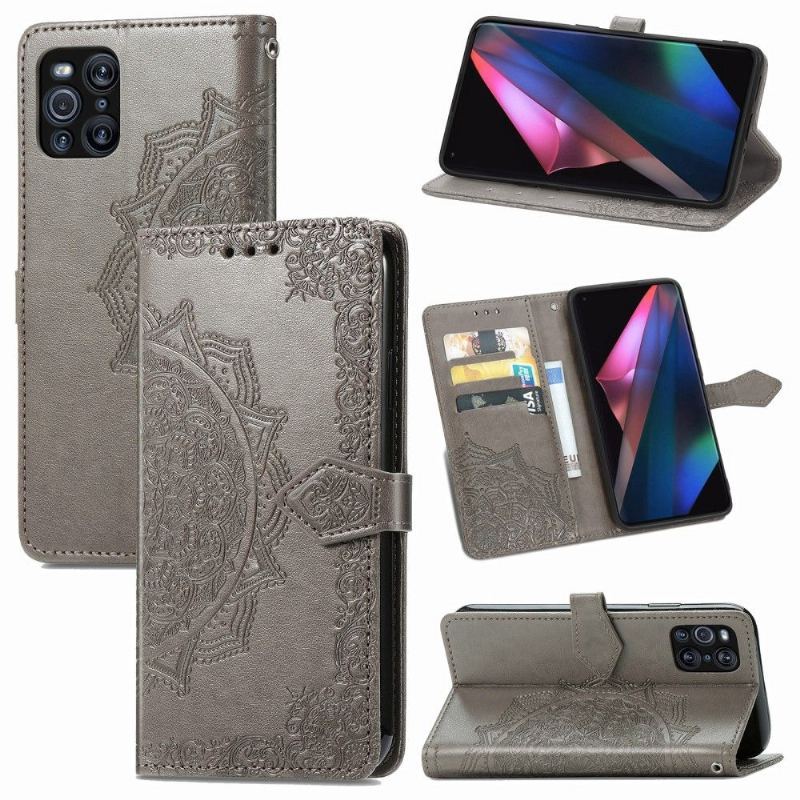 Etui Folio do Oppo Find X3 Pro Classic Mandala Relief Faux Leather