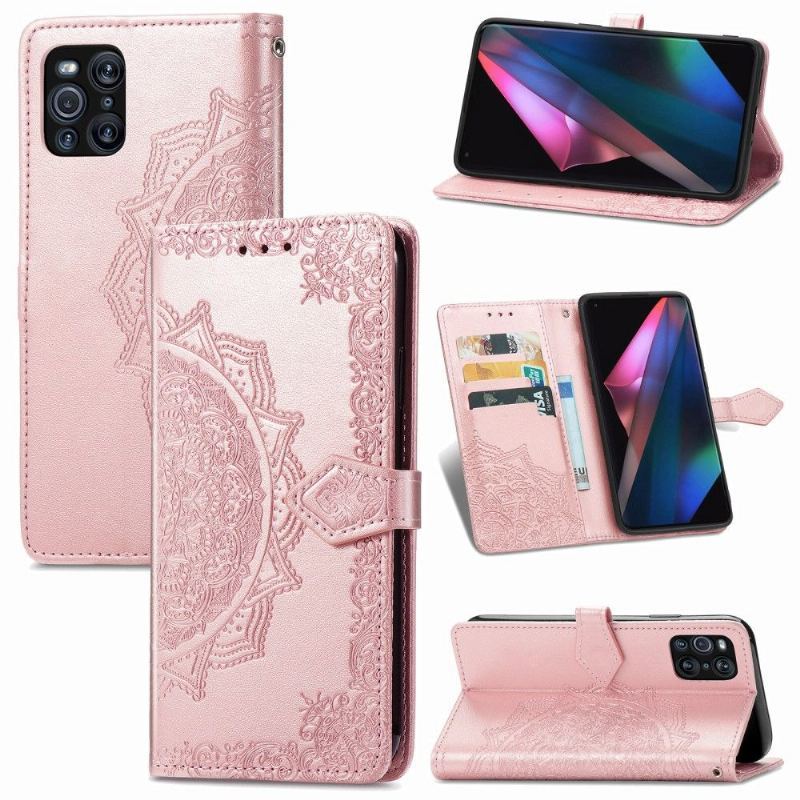 Etui Folio do Oppo Find X3 Pro Classic Mandala Relief Faux Leather