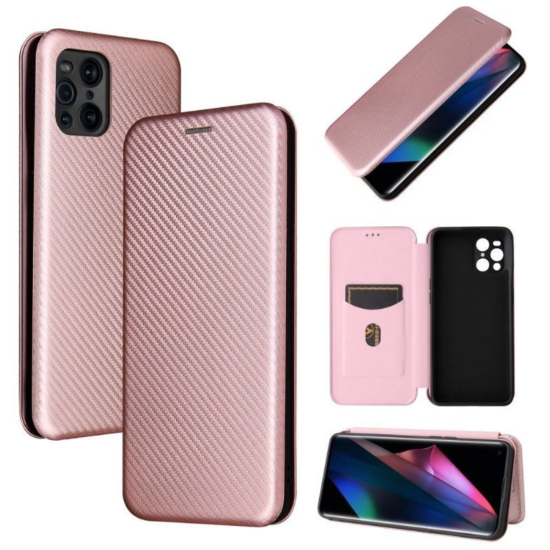 Etui Folio do Oppo Find X3 Pro Skóra Ekologiczna Z Włókna Węglowego